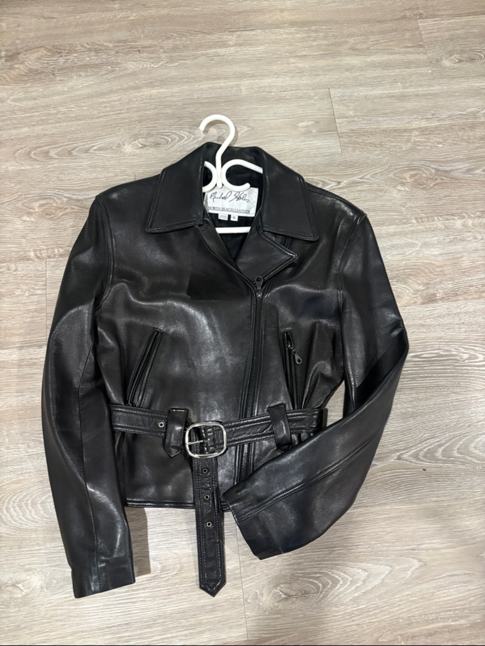 North Beach Leather Black Belted Moto Jacket